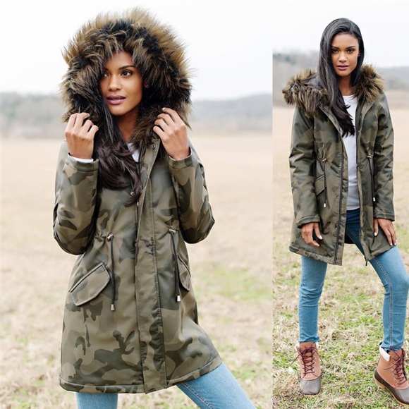 Back in Stock! Camo Anorak Coat w/Faux Fur Trimmed Hood - Picture 4 of 9